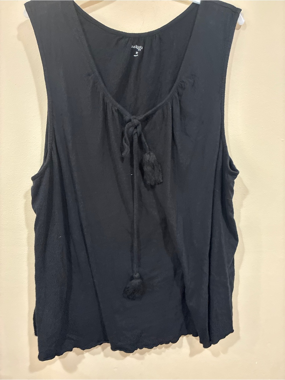 Kim Rogers Black Tassel Tie-Front Sleeveless Tank Top